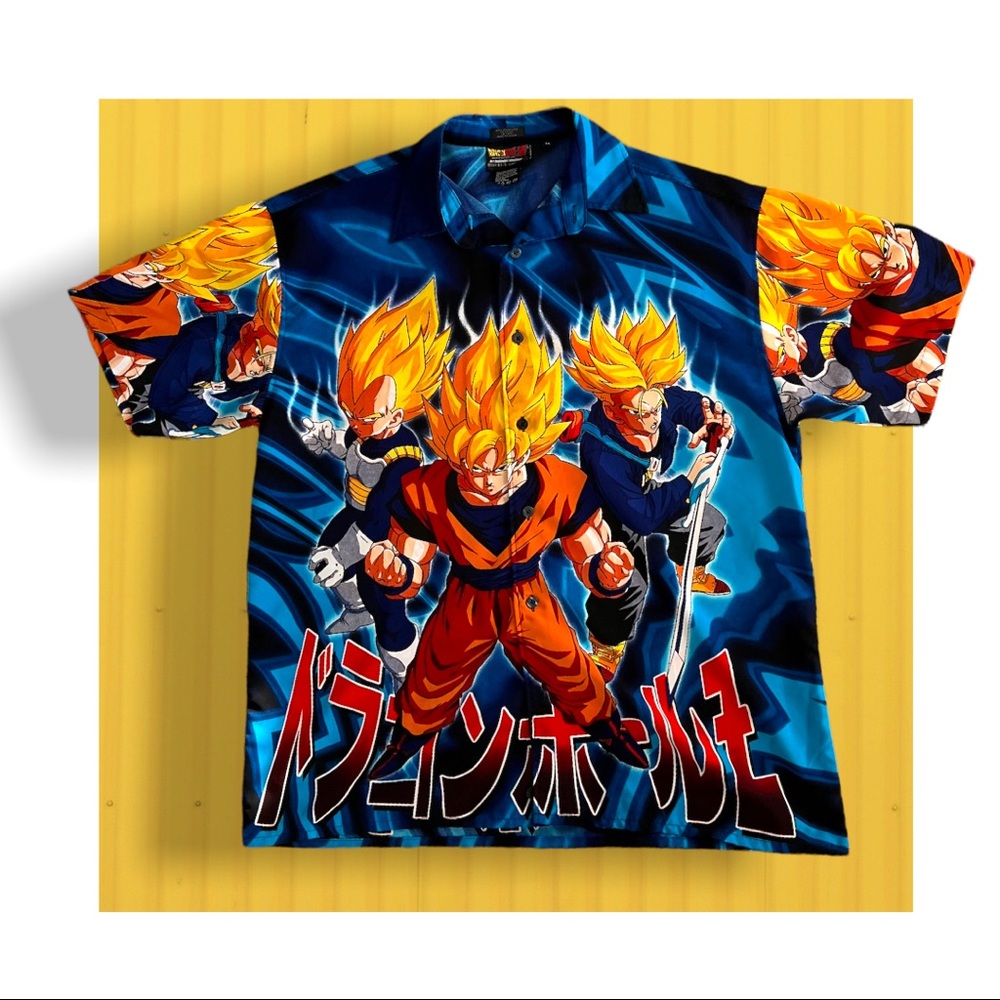2001 Blue Dragonball-Z Goku Vegeta Trunks Button-Up Shirt | Size: M